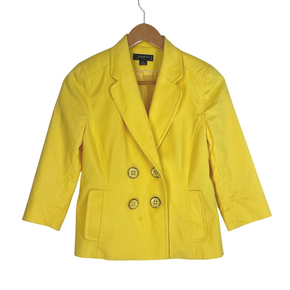 Josephine Women Blazer 4P Double Breasted Yellow Cotton Blend 3/4 Sleeve Preppy
